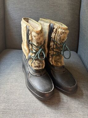 Vintage Made in Canada Women’s Mid-Calf Lace-Up Faux Fur Lined Snow Boots 7M